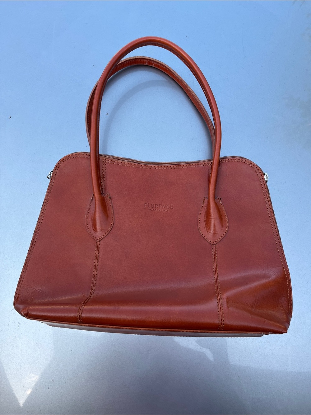 Florence Knoll Distressed Burnt Orange Leather Shoulder Bag